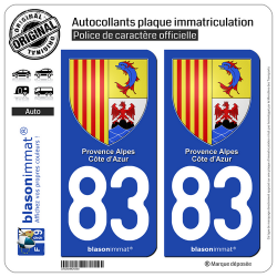 2 Autocollants plaque immatriculation Auto 83 PACA - Armoiries