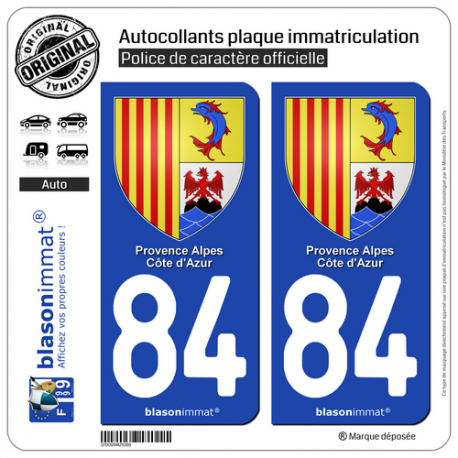 2 Autocollants plaque immatriculation Auto 84 PACA - Armoiries