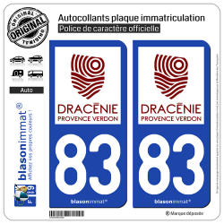 2 Autocollants plaque immatriculation Auto 83 Draguignan - Agglo