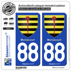 2 Autocollants plaque immatriculation Auto 88 Morizécourt - Armoiries