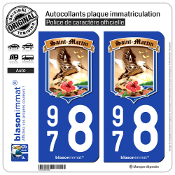 2 Autocollants plaque immatriculation Auto 978 Saint-Martin - Armoiries II