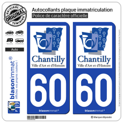 2 Autocollants plaque immatriculation Auto 60 Chantilly - Ville