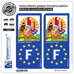 2 Autocollants plaque immatriculation Auto F Polynésie-Française Vahiné - Identifiant Européen