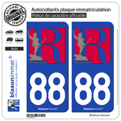 2 Autocollants plaque immatriculation Auto 88 Remiremont - Ville