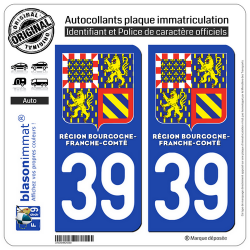 2 Autocollants immatriculation Auto 39 Bourgogne-Franche-Comté - LogoType II