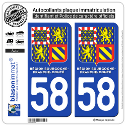 2 Autocollants immatriculation Auto 58 Bourgogne-Franche-Comté - LogoType II