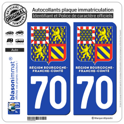 2 Autocollants immatriculation Auto 70 Bourgogne-Franche-Comté - LogoType II