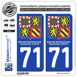 2 Autocollants immatriculation Auto 71 Bourgogne-Franche-Comté - LogoType II