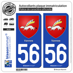 2 Autocollants de plaque d'immatriculation auto 56 Vannes - Blason