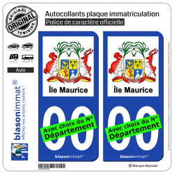 2 Autocollants plaque immatriculation Auto : Ile Maurice - Armoiries