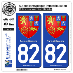 2 Autocollants plaque immatriculation Auto 82 Tarn-et-Garonne - Armoiries