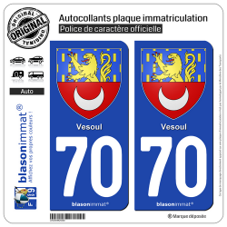 2 Autocollants plaque immatriculation Auto 70 Vesoul - Armoiries