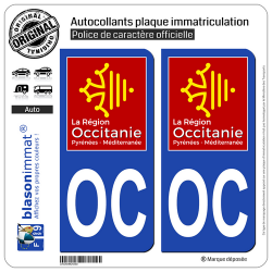 2 Autocollants plaque immatriculation Auto OC Occitanie - LogoType