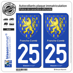 2 Autocollants plaque immatriculation Auto 25 Franche-Comté - Armoiries