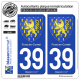 2 Autocollants plaque immatriculation Auto 39 Franche-Comté - Armoiries