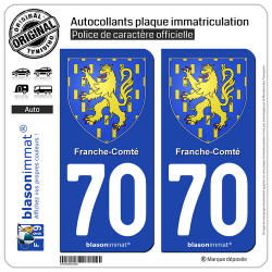 2 Autocollants plaque immatriculation Auto 70 Franche-Comté - Armoiries