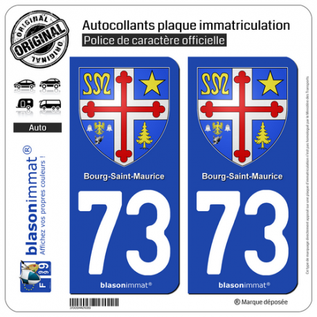 2 Autocollants plaque immatriculation Auto 73 Bourg-Saint-Maurice - Armoires