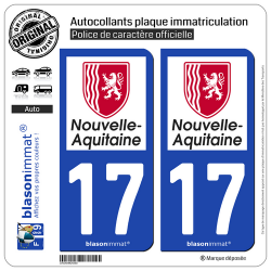 2 Autocollants plaque immatriculation Auto 17 Nouvelle-Aquitaine - Région