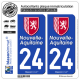 2 Autocollants plaque immatriculation Auto 24 Nouvelle-Aquitaine - Région II