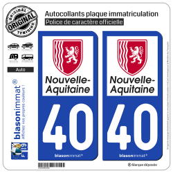 2 Autocollants plaque immatriculation Auto 40 Nouvelle-Aquitaine - Région