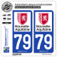 2 Autocollants plaque immatriculation Auto 79 Nouvelle-Aquitaine - Région