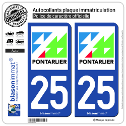 2 Autocollants plaque immatriculation Auto 25 Pontarlier - Ville