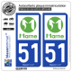 2 Autocollants plaque immatriculation Auto 51 Marne - Département