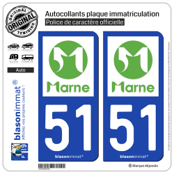 2 Autocollants plaque immatriculation Auto 51 Marne - Département