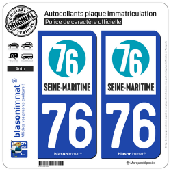 2 Autocollants plaque immatriculation Auto 76 Seine-Maritime - Département