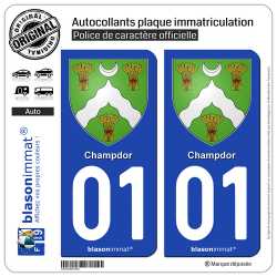 2 Autocollants plaque immatriculation Auto 01 Champdor - Armoiries