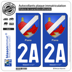 2 Autocollants plaque immatriculation Auto 2A Piana - Armoiries