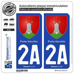 2 Autocollants plaque immatriculation Auto 2A Porto-Vecchio - Armoiries