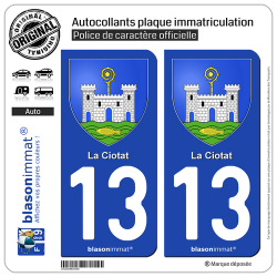 2 Autocollants plaque immatriculation Auto 13 La Ciotat - Armoiries