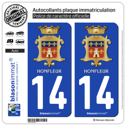 2 Autocollants plaque immatriculation Auto 14 Honfleur - Armoiries