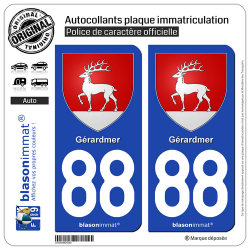 2 Autocollants plaque immatriculation Auto 88 Gérardmer - Armoiries