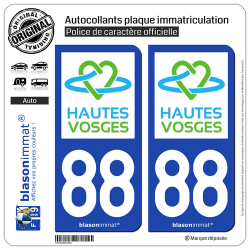 2 Autocollants plaque immatriculation Auto 88 Hautes-Vosges - Tourisme