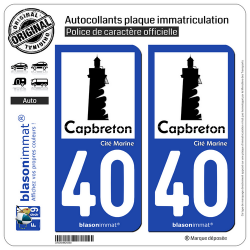2 Autocollants plaque immatriculation Auto 40 Capbreton - Ville
