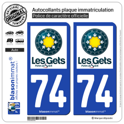 2 Autocollants plaque immatriculation Auto 74 Les Gets - Station