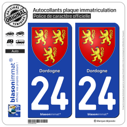 2 Autocollants plaque immatriculation Auto 24 Dordogne - Armoiries