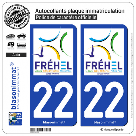 2 Autocollants plaque immatriculation Auto 22 Fréhel - Ville