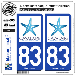 2 Autocollants plaque immatriculation Auto 83 Cavalaire-sur-Mer - Tourisme