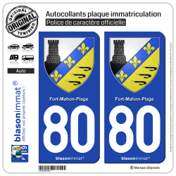 2 Autocollants plaque immatriculation Auto 80 Fort-Mahon-Plage - Armoiries