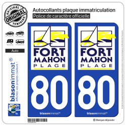 2 Autocollants plaque immatriculation Auto 80 Fort-Mahon-Plage - Ville