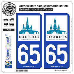 2 Autocollants plaque immatriculation Auto 65 Lourdes - Notre Dame