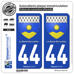 2 Autocollants plaque immatriculation Auto 44 La Baule - Armoiries
