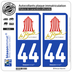 2 Autocollants plaque immatriculation Auto 44 La Baule - Ville