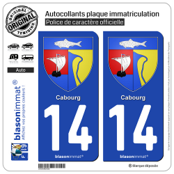 2 Autocollants plaque immatriculation Auto 14 Cabourg - Armoiries