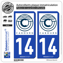 2 Autocollants plaque immatriculation Auto 14 Cabourg - Ville
