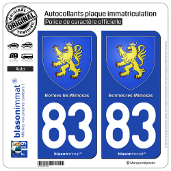 2 Autocollants plaque immatriculation Auto 83 Bormes-les-Mimosas - Armoiries