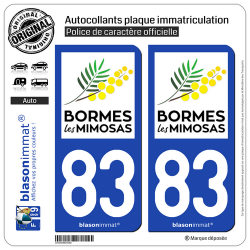 2 Autocollants plaque immatriculation Auto 83 Bormes-les-Mimosas - Tourisme